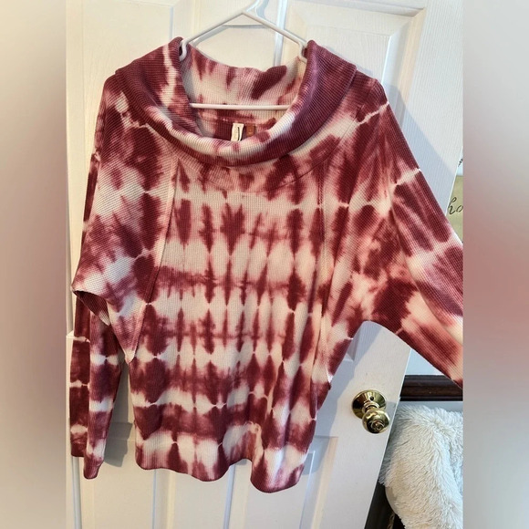 ANTHROPOLOGIE PILCRO L Waffle Weave Dolman Sleeve Raspberry Tie Die Cowl Neck - Picture 8 of 12